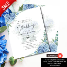 Faire-part de mariage photo moderne Blue Hydrangea