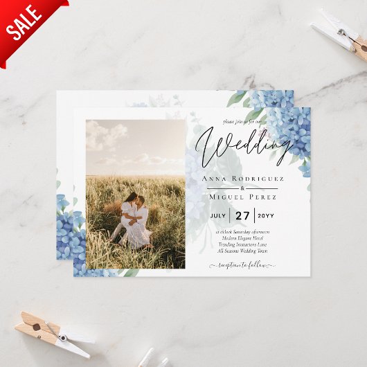 Papier Faire-part de mariage photo moderne Blue Hydrangea