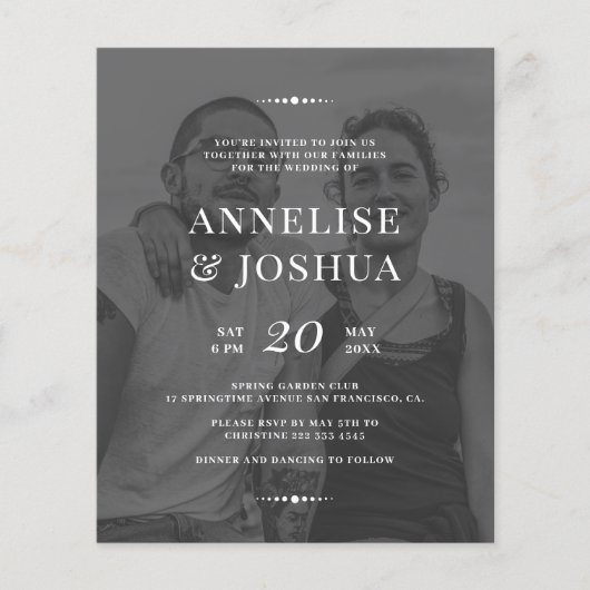 Papier Faire-part de mariage photo moderne en noir et bla (Devant)