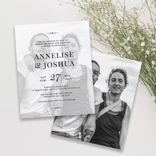 Papier Faire-part de mariage photo noir blanc moderne