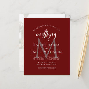 Papier Faire-part de mariage photo simple en rouge foncé