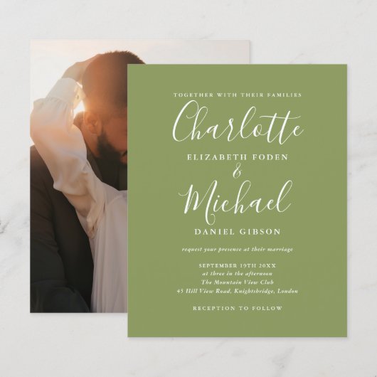 Papier Faire-part de mariage photo vert mousse Budget (Devant / Derrière)