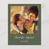 Papier Faire-Part de Mariage Photo Vert Olive Script Budg (Dos)