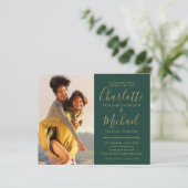 Papier Faire-part de mariage Photos Vert Et Or Budget (Debout devant)