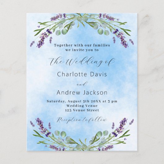 Papier Faire-part de mariage QR bleu lavande (Devant)