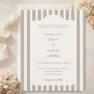 Papier Faire-part de mariage rayé neutre ivoire taupe