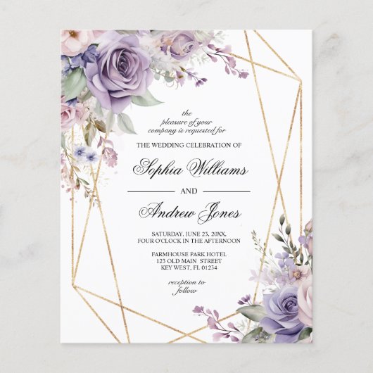 Papier Faire-part de mariage Rose budget violet et blanc (Devant)