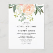 Papier Faire-Part de Mariage Rose et Feuillage Budget (Devant)