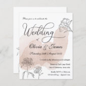 Papier Faire-part de mariage rose Gold Floral Budget (Devant / Derrière)