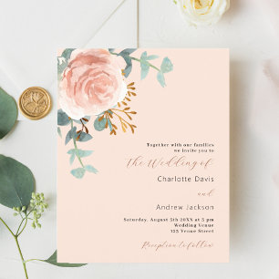 Papier faire-part de mariage rose or fleuri budget de pêc