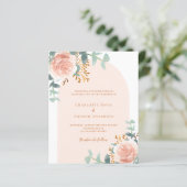 Papier faire-part de mariage rose or fleurie arc de verdu (Debout devant)