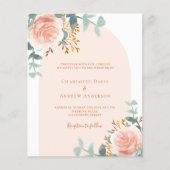 Papier faire-part de mariage rose or fleurie arc de verdu (Devant)