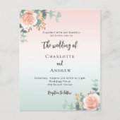 Papier faire-part de mariage rose or vert floraux budget (Devant)