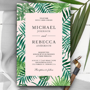 Papier Faire-Part de Mariage Rose Pâle Tropical Palm Budg