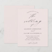 Papier Faire-part de mariage rose poudré à script budgéta (Devant / Derrière)