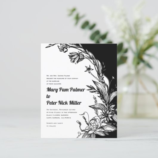 Papier FAIRE-PART DE MARIAGE RSVP QR noir blanc BUDGET (Debout devant)