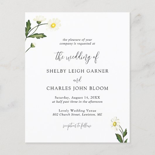 Papier Faire-part de mariage rustique à budget avec fleur (Devant)