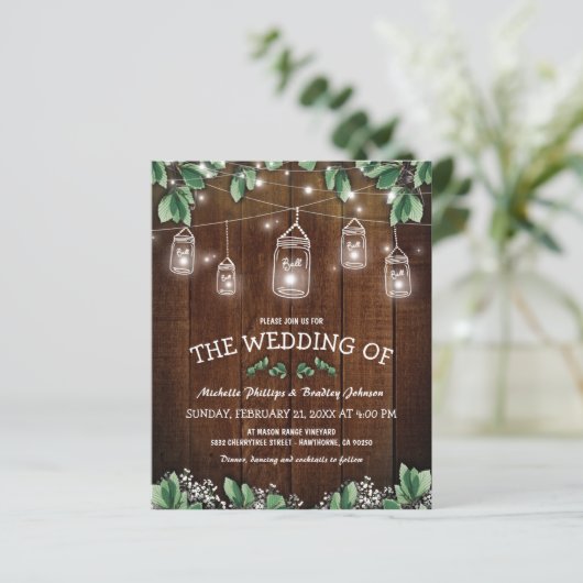 Papier Faire-part de mariage rustique avec pot de verdure (Debout devant)