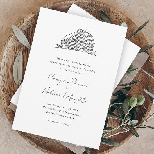 Papier Faire-part de mariage rustique Budget Barn Sketch