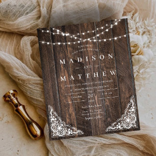 Papier Faire-Part de Mariage Rustique en Bois avec Dentel