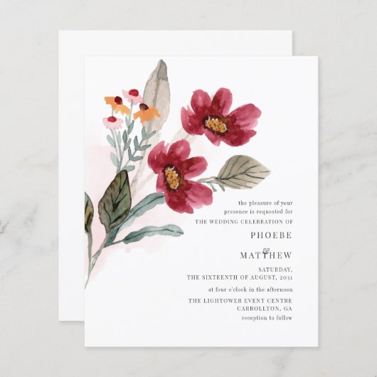 Papier Faire-part de mariage Rustique Floraison de Budget (Devant / Derrière)