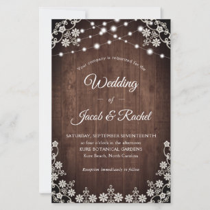 Papier Faire-part de mariage Rustique Lace & String Light