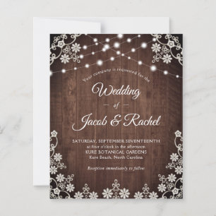 Papier Faire-part de mariage Rustique Lace & String Light