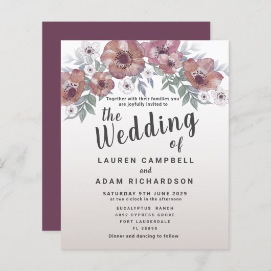 Papier Faire-part de mariage Rustique Rouge Orange Budget (Devant / Derrière)