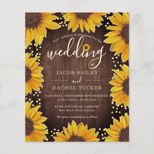 Papier Faire-part de mariage Rustique Sunflower Gold Dots (Devant)