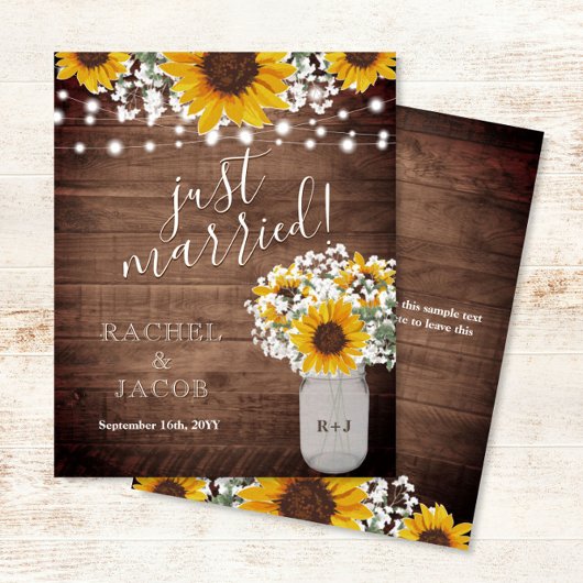 Papier Faire-part de mariage rustique Sunflowers Jar