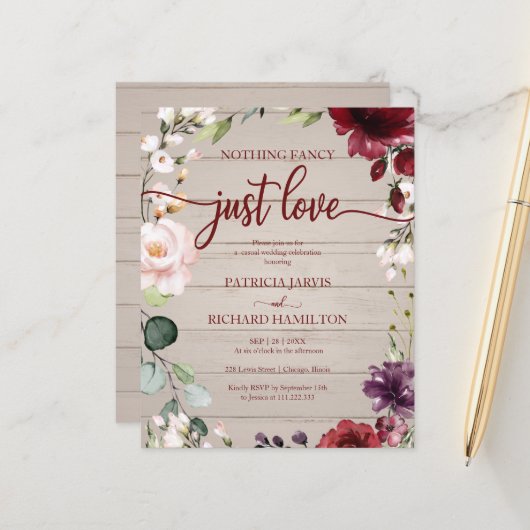 Papier Faire-Part de Mariage Simple et Pas Cher (Devant/Arrière en situation)