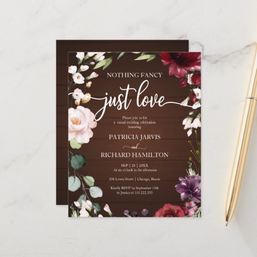 Papier Faire-Part de Mariage Simple et Pas Cher (Devant/Arrière en situation)