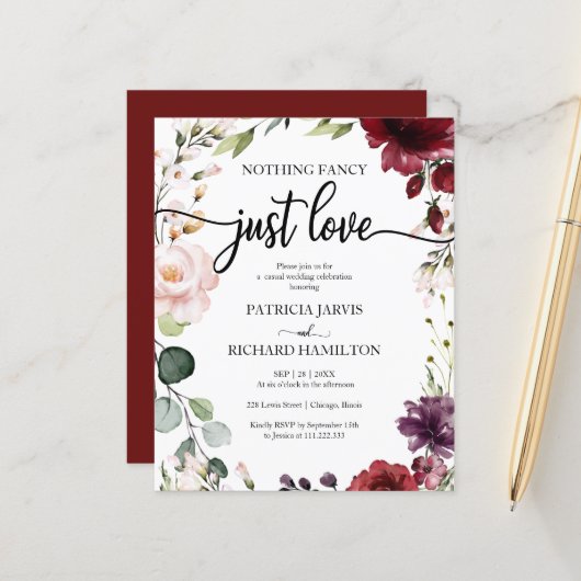 Papier Faire-Part de Mariage Simple et Pas Cher (Devant/Arrière en situation)