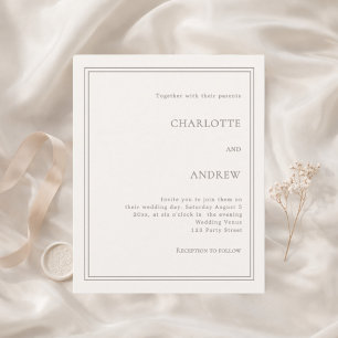Papier Faire-part de mariage simple luxe ivoire taupe