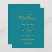 Papier Faire-Part de Mariage Simple Moderne Or Sarcelle à (Devant / Derrière)