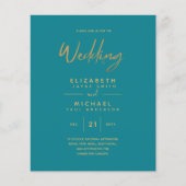 Papier Faire-Part de Mariage Simple Moderne Or Sarcelle à (Devant)