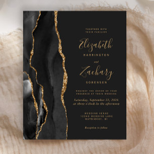 Papier Faire-part de mariage sombre Agate noir or Budget