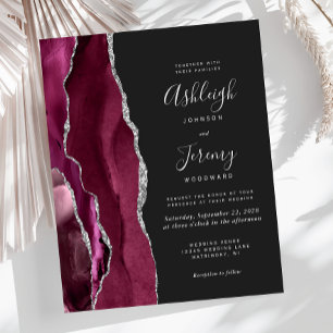 Papier Faire-part de mariage sombre argenté à agate de Bo