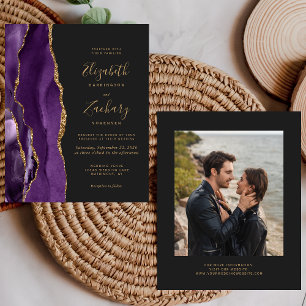 Papier Faire-part de mariage sombre photo d'agate or viol