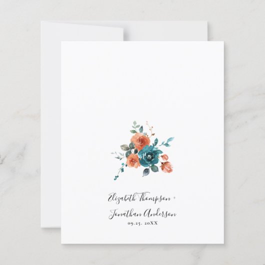 Papier Faire-part de mariage Teal Burnt Orange Budget Rus (Dos)