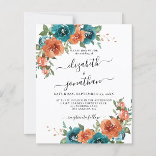Papier Faire-part de mariage Teal Burnt Orange Budget Rus