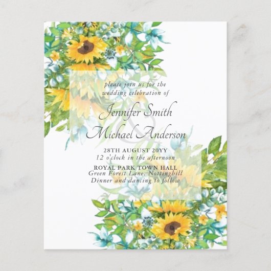 Papier Faire-part de mariage tournesols jaune bleu floral (Devant)