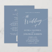 Papier Faire-Part de Mariage Tout Compris Bleu Poussiéreu (Devant / Derrière)