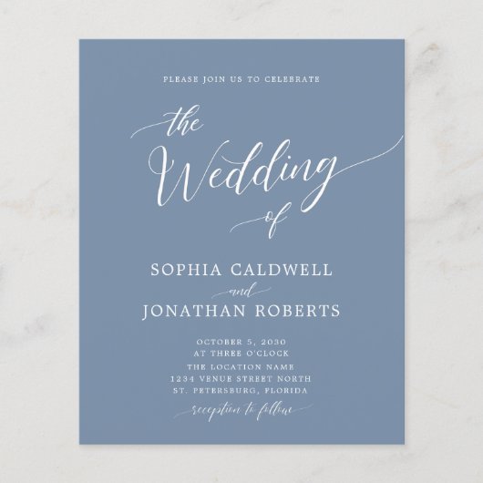Papier Faire-Part de Mariage Tout Compris Bleu Poussiéreu (Devant)