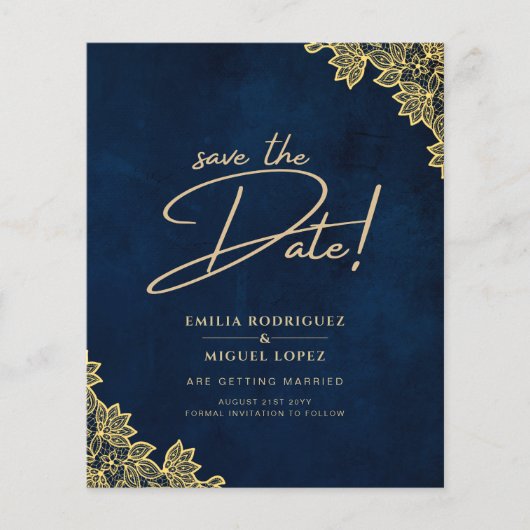 Papier Faire-part de mariage tout-en-un bleu marine avec (Devant)