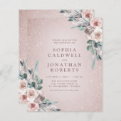 Papier Faire-Part de Mariage Tout en Un Boho Roses Roses (Devant / Derrière)