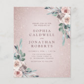 Papier Faire-Part de Mariage Tout en Un Boho Roses Roses (Devant)