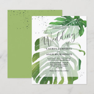 Papier Faire-part de mariage vert à motif de feuillage tr