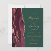 Papier Faire-part de mariage vert agate or Bourgogne (Devant)