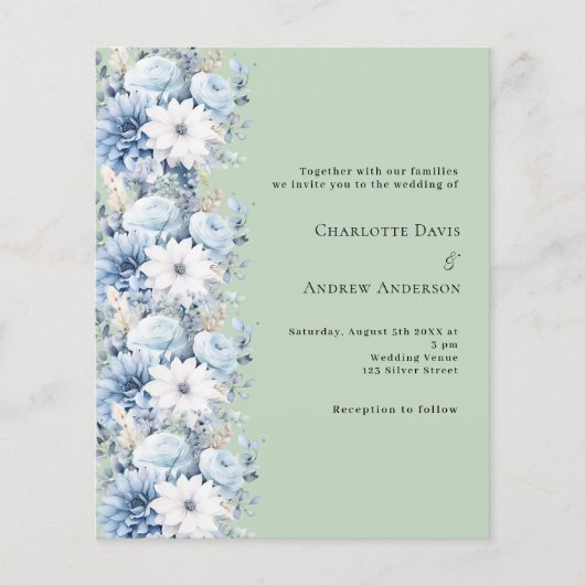 Papier Faire-part de mariage vert bleu poussiéreux (Devant)